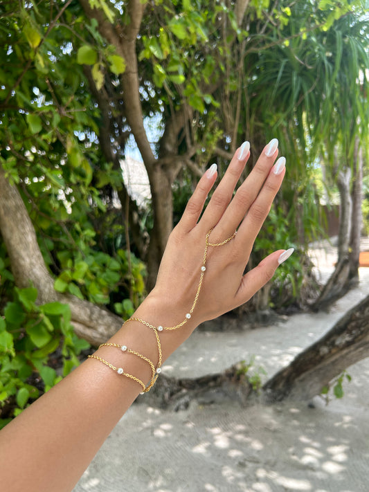 Triple Lined Pearl Hand Chain